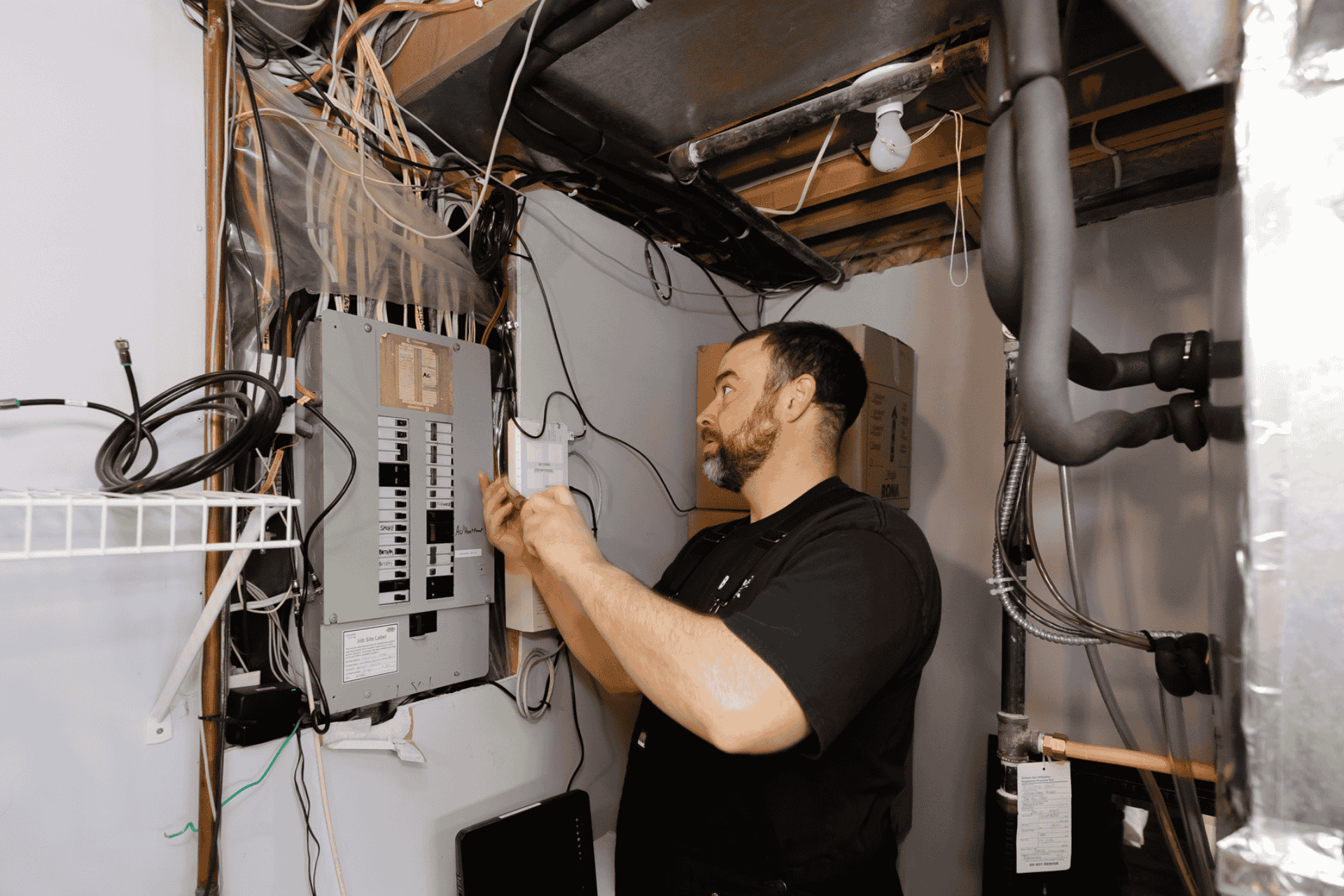 Electrican perfoming an electrical panel upgrade in Guelph